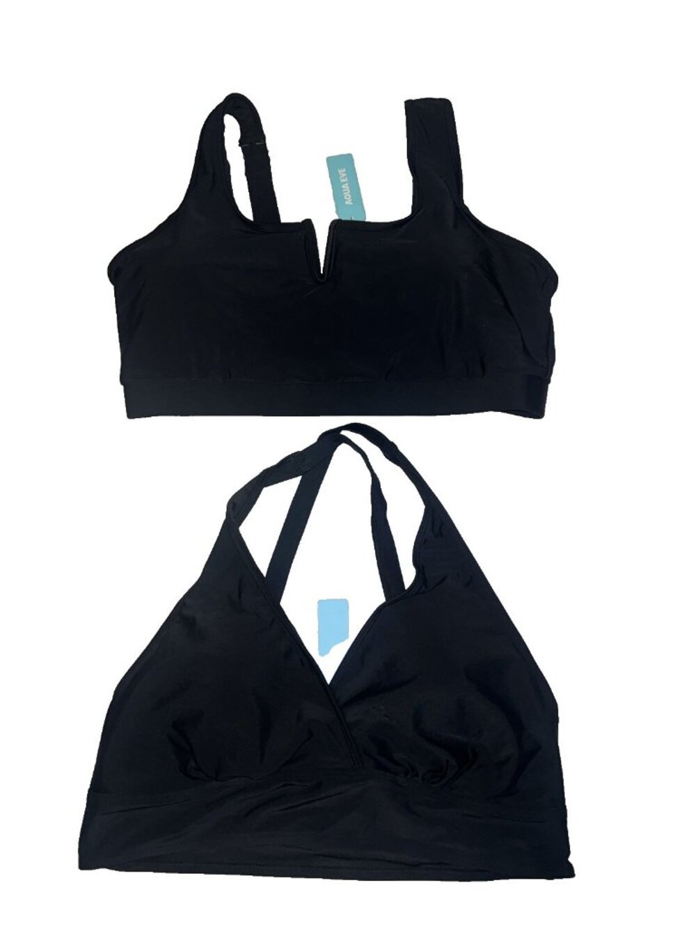 Yonique womans lot of 2 bikini tops ONLY! black plus size 16W NEW! swimwear